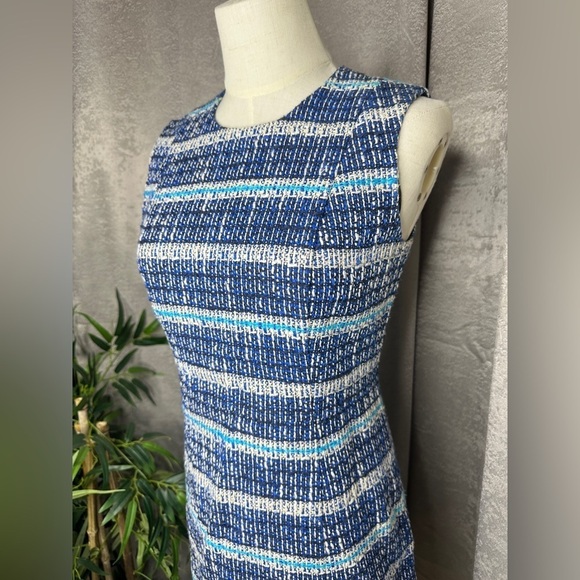 Tory Burch Women’s Sleeveless Tweed Stripes Sheath Dress Blue Sz 2 - Picture 4 of 12